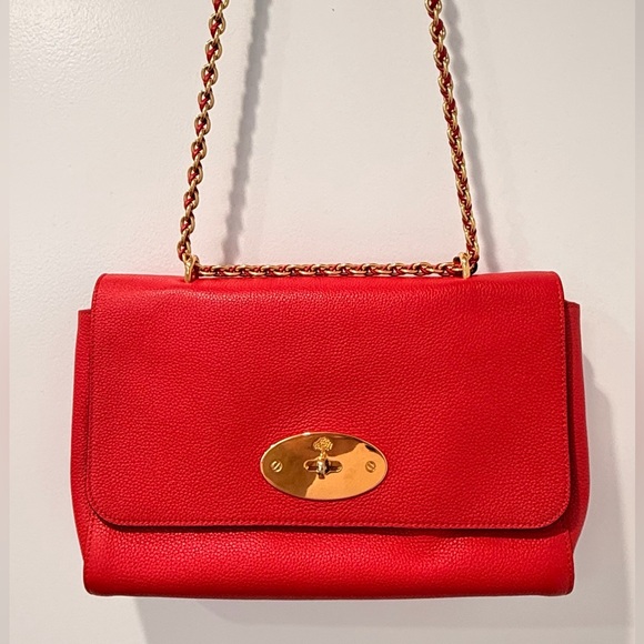 Mulberry Medium Lily Leather Shoulder Bag Red with Gold Chain - Like New